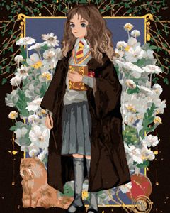 Zuty - Malování podle čísel - HERMIONA A KŘIVONOŽKA MEZI KVĚTINAMI (HARRY POTTER), 40x50 cm, bez rámu a bez vypnutí plátna