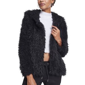 Dámský kabát Urban Classics Ladies Hooded Teddy Jacket black - 3XL