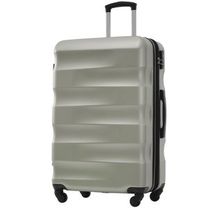 Flieks Koffer, Trolley mit Linien, Reisekoffer mit Schloss und 4 Rollen, Hartschale Trolley, große Fassungsvermögen, L, 66.5 x 44 x 28, Graugrün
