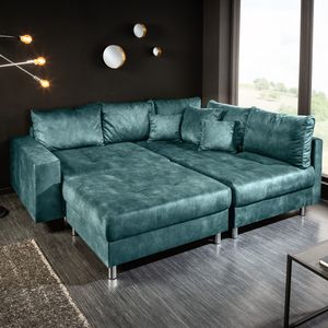 riess-ambiente Moderne Wohnlandschaft KENT 220cm petrol Ecksofa Federkern inklusive Hocker Sofa Couch