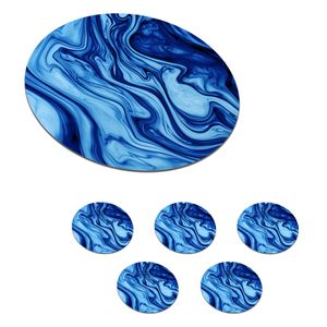 MuchoWow® Okrúhly sklenený podšálok, sada 6 ks Mramor - Atrament - Modrý 10x10x0.3cm Podložky pod poháre - podložky pod nápoje - ochrana stolovej