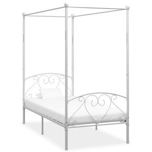 Metallbett ,Himmelbett-Gestell ,Bettgestell mit Weiß Metall 90 x 200 cm  - Doppelbett Jugendbett für Schlafzimmer