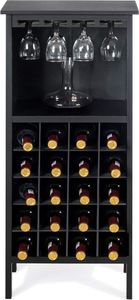Drewniana szafka na wino, stojak na butelki na 20 butelek z uchwytem na kieliszki, stojak na butelki na wino, stojak na kieliszki w stylu vintage do baru kuchennego 42 x 24,5 x 96 cm (czarny)