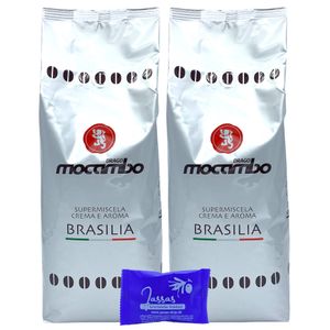Mocambo Espresso Brasilia E Aroma Silber 2x 1000g | Ganze Bohnen | Kräftig-Vollmundiger Espresso | Traditionelle Langzeit-Trommelröstung | + Jassas Gebäck