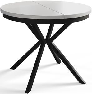 Kulatý jídelní stůl BERG, průměr rozkládacího stolu: 100 cm/180 cm, barva stolu v obývacím pokoji: bílá, s kovovými nohami v černé barvě