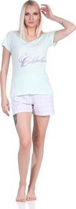 Damen Shorty Schlafanzug , Farben:aqua mit karierter Hose, Gr. :40/42
