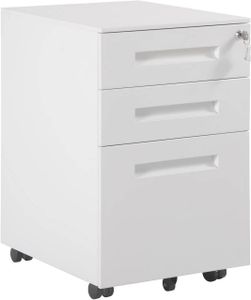 WOLTU Rollcontainer Metall, Mobiler Aktenschrank Büroschrank mit 3 Schubladen Bürocontainer, vormontiert,Weiß SK023ws