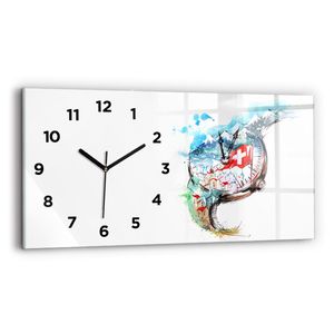 Wallfluent Wanduhr – Stilles Quarzuhrwerk - Uhr Dekoration Wohnzimmer Schlafzimmer Küche - Zifferblatt - schwarze Zeiger - 60x30 cm - schweizer Uhr