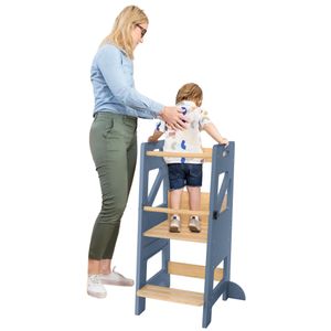 XMTECH Učiaca veža od 1 roka, Učiaca veža a stupienok 2 v 1, Výškovo nastaviteľný stupienok pre deti, Bezpečný a stabilný detský nábytok, sivá farba