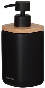Sealskin 800055 Mind Seifenspender 200 ml, aus Zement gefertigt, Details aus Holz, Farbe Schwarz