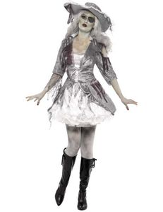 Geister-Piratin Freibeuterin Halloween Damenkostüm grau-weiss
