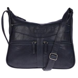 Damen Tasche Schultertasche Umhängetasche Crossover Bag Leder Optik Handtasche Dunkelblau