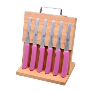 GRÄWE Magnet-Messerhalter Bambus klein mit Brötchenmessern pink