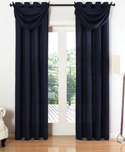 Vorhang Set Blickdicht Schal Ösen Microsatin Segeltuch Querbehang lichtdurchlässig Deko Wohnzimmer HxB 175x140 cm Dunkelblau, 20405S4