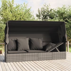 Zuhause Praktische Outdoor-Loungebett mit Dach und Kissen Grau Poly Rattan，Mit Ansprechenden Design(3254847