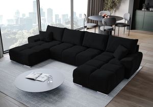 BroMARKT Ecksofa NUBES mit Schlaffunktion Bettkasten Kissen Couch Sofa U-Form, Graphit