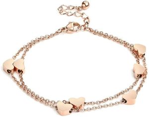 Rosegold Herzen Damen Armband Layered Armband mit Herz Anhängern Doppelt Kette Armband für Frauen Armkette Edelstahl Bracelet aus Titan
