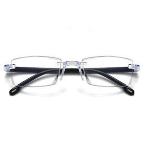 2PCS Set Lesebrille Blaulichtfliter Anti-Drop Brille Sehhilfe rahmenlos Herren Damen , +2.0