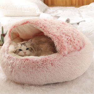 Katzenhöhlenhaus, Katzenbett, Haustiernest, Schlafsack 2-in-1 Faltbare Kuschelhöhle,Rosa