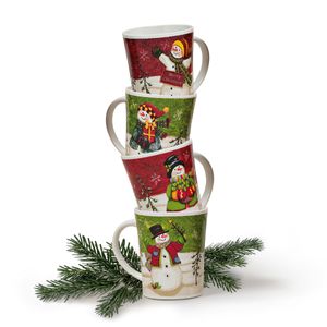 matches21 Weihnachtstassen Tassen Becher Schneemann 4-tlg. Set je 11cm / 450ml Keramik Glühweintassen Kaffeebecher Weihnachtsmotive Weihnachtsdekor