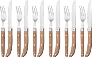 WMF Ranch Steakbesteck 12-teilig, für 6 Personen, Steakgabel, Steakmesser, Spezialklingenstahl geschmiedet, Cromargan Edelstahl mattiert, Eichenholz geölt WMF Ranch Steakbesteck 12-teilig, für 6 Personen, Steakgabel, Steakmesser, Spezialklingenstahl geschmiedet, Cromargan Edelstahl mattiert, Eichenholz geölt