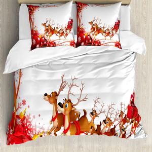 ABAKUHAUS Weihnachtsmann Bettbezug, Weihnachtskugeln und Rentiere, Milbensicher Allergiker geeignet mit Kissenbezügen, 155 cm x 220 cm - 80 x 80 cm, Pale Braun Rot