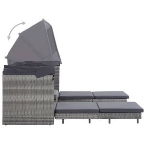 Hommie®  Ausziehbares 3-Sitzer-Schlafsofa mit Dach Poly Rattan Grau