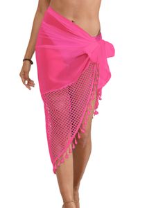 Damen Tüllröcke Asymmetrische Cover Ups Strandkleider Badeanzug Beiläufige Bademode Rose Rot,Größe Einheitsgröße