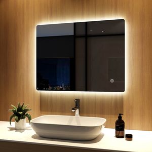 Meykoers LED Badspiegel 80x60cm Badspiegel mit Beleuchtung Touch kaltweiß Lichtspiegel Badezimmerspiegel Wandspiegel IP44 energiesparend