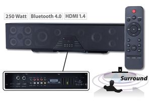 Auvisio 6-Kanal 3D Soundbar 5.1-Surround-Sound Bluetooth 4.0, HDMI, 250 Watt, Lautsprecher, Soundbox, Musik Bar, Musikbox, mit integriertem Subwoofer, Heimkino, Hifi und Audiosystem, sehr leistungsstark und platzsparend!