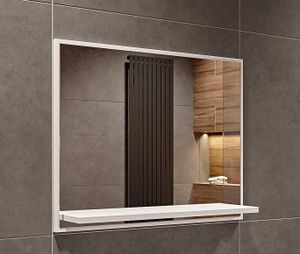 Badspiegel mit Ablage Weiß - H:50 x B: 60 cm - Bathroom Mirror - Moderner Badezimmer Spiegel Rechteckig - Wandspiegel mit Regal