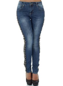 Damen High Waist Jeans Skinny Hose Röhrenjeans Stretch , Größe:40, Farbe:Blau