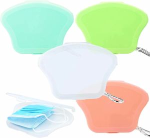 Maskenbox 4 Stück Tragbare Masken Aufbewahrungsbox Masken-Aufbewahrungstasche Maskenbox für Mundschutz 4 Farben (Rosa, Grün, Transparentes Weiß, Leuchtendes Grün)