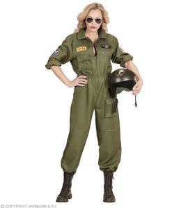 "Kampfjet Pilotin" Damenkostüm - Flieger Overall | Camouflage Grün Größe: M