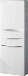 FACKELMANN Doppel-Hochschrank KARA / Badschrank mit Soft-Close-System / Maße (B x H x T): ca. 61 x 176 x 32 cm / mit Schubladen und Türen / Korpus: Weiß matt / Front: lackiertes Glas in Weiß