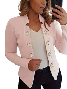 Damen Blazer Anzug Kragen Strickjacke Jacke Casual Slim Fit Langarm Outwear Mantel Rosa Rosa-Doppelschnalle,Größe XS