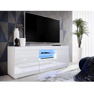 iropro TV Schrank Weiß Hochglanz Lowboard Board Fernsehtisch mit LED Beleuchtung, Fernsehschrank, 135x70x35 cm