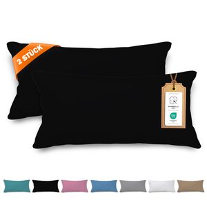 Veluna Home Kissenbezug 40x80cm - 100% Baumwolle(2er-Set) - Schwarz - Dicht gewebt mit 57 Fäden/cm² - Kopfkissenbezug -   - Renfor