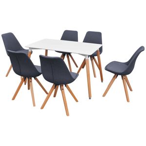 vidaXL 7-teilige Essgruppe Tisch Stühle Weiß und Dunkelgrau