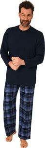 Herren Schlafanzug lang, Pyjama mit karierter Flanell-Hose ; marine , 52