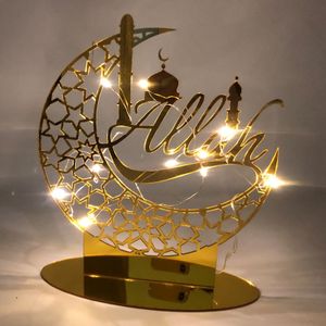 Ramadan Eid Mubarak Dekorationen,Gold Acryl Tischdeko Ramadan mit LED Licht,Muslim Dekoration,Ramadan Dekoration, Wohndekoration