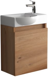 Alpenberger Bamboo Waschtisch Set | Keramik Waschbecken und Unterschrank | Links Badmöbel Set | Gäste WC Lösung | Handwaschbecken aus Keramik | Bamboo Badschrank | Soft-Close Technologie