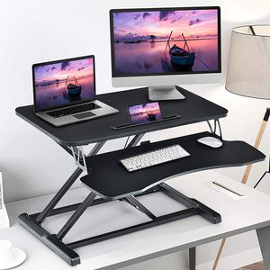 COSTWAY Sitz-Steh-Schreibtisch höhenverstellbar mit Tastaturablage Monitorständer &  Tablet-Halter für Monitor oder Laptop Schwarz