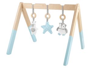 Playtive Holz Spielbogen mit 3 Plüschanhängern Aktivität Plüsch Rassel Knister Blau