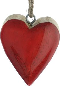 Weihnachtsanhänger Massivo Herz Rot & Natur 6 cm - Holz