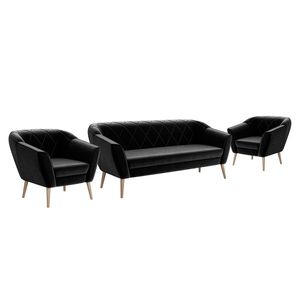 MEBLINI Mini Sofa Set 3-1-1 für Wohnzimmer - Mini Lounge für fünf Personen - Küchensofa - Sofa Klein - Sitzgarnitur - Polstergarnitur - Sofagarnituren - GISELA - 3+1+1 - Schwarz Samt