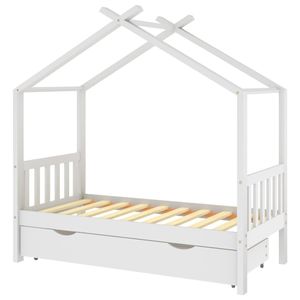 vidaXL Kinderbett mit Schublade Weiß Massivholz Kiefer 80x160 cm