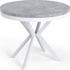 Runder Ausziehbarer Esstisch - Loft Style Tisch mit Weißen Metallbeinen - 100 bis 180 cm - Industrieller Tisch für Wohnzimmer - Kompakt - 100 cm - Beton Grau