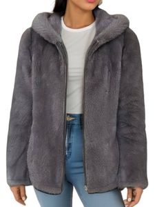 Damen Sweatjacken Langarm Jacke Outwear Fuzzy Mantel Winter Warm Pullover Hoodie Grau,Größe 5XL