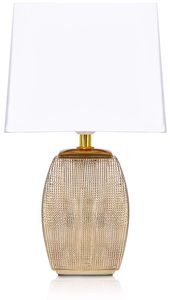 BRUBAKER Tischlampe Nachttischlampe - 38 cm - Gold - Keramik Lampenfuß - Baumwoll Schirm Weiß